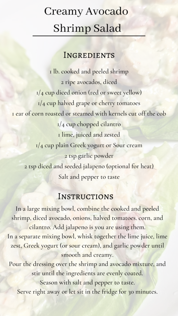 Creamy avocado shrimp salad is a healthy and tasty dish.
